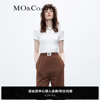MO&Co.2023秋闪钻标语正肩修身T恤有弹性美式复古MBC3TEET02 本白色 XS/155