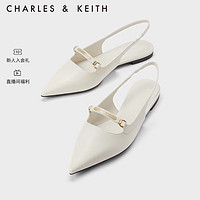 CHARLES&KEITH23秋季通勤一字带平跟尖头凉鞋女CK1-70580205 Cream奶白色 40