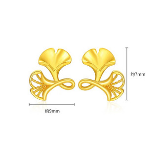 潮宏基 花韵杏福5G黄金耳钉女足金耳饰杏叶优雅风 一对款 含硅胶耳堵