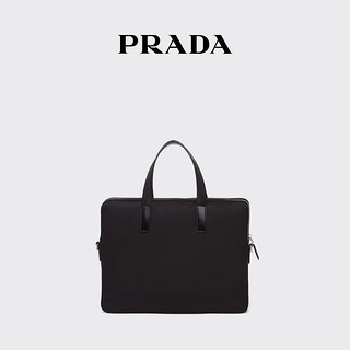 PRADA/普拉达【礼物】男士再生尼龙和皮革公文包斜挎包 黑色