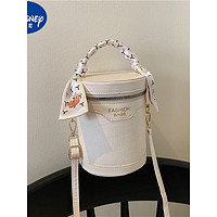 迪士尼（disney）2023小众流行小包包女夏季潮百搭斜挎包时尚手提圆筒包水桶包 白色(无挂件)