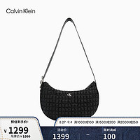 Calvin Klein女包23新款金属字母褶皱纹理气质优雅新月包单肩斜挎包DH3441 001-太空黑 OS