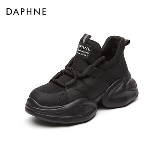 达芙妮（DAPHNE）厚底老爹鞋女2023夏季女鞋学生潮流百搭增高运动休闲鞋子 黑色跟高6cm 37标准码