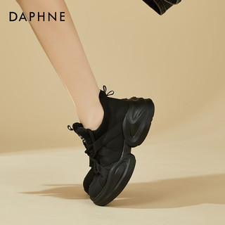 达芙妮（DAPHNE）厚底老爹鞋女2023夏季女鞋学生潮流百搭增高运动休闲鞋子 黑色跟高6cm 37标准码