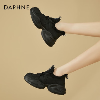 达芙妮（DAPHNE）厚底老爹鞋女2023夏季女鞋学生潮流百搭增高运动休闲鞋子 黑色跟高6cm 37标准码