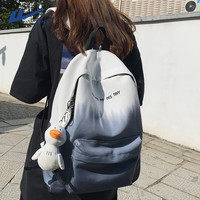 回力双肩包设计感文艺渐变背包休闲大容量韩版女高中生大学生书包 灰色+冲天鸭挂件