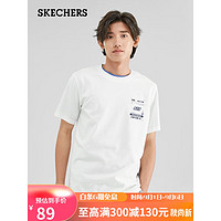 斯凯奇（Skechers）夏季男子透气针织短袖休闲上衣百搭圆领T恤衫L223M078棉花糖白2XL