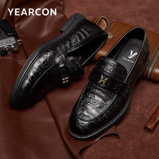 YEARCON 意尔康 男鞋 休闲皮鞋男2023秋季牛皮套脚乐福鞋简约时尚豆豆鞋男 黑色 38