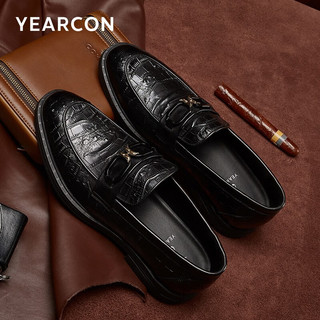 YEARCON 意尔康 男鞋 休闲皮鞋男2023秋季牛皮套脚乐福鞋简约时尚豆豆鞋男 黑色 38