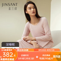 金三塔睡裙真丝桑蚕丝针织美肤纯色圆领长袖睡裙深睡眠蚕丝睡衣家居服 奶芙粉1357 M