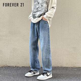 FOREVER 21牛仔裤男士潮流秋季直筒阔腿裤子男休闲宽松长裤 复古蓝 S码 