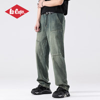 Lee Cooper牛仔长裤男2023年春夏高品质拼接工装美式高街宽松直筒阔腿裤 复古蓝 28(2尺1)