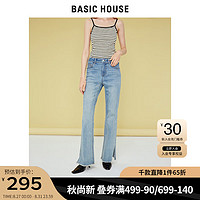 BASIC HOUSE/百家好复古微喇牛仔裤女2023高腰磨边开叉裤子 牛仔蓝 S