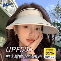 回力防晒帽女夏遮阳帽防紫外线骑车大帽檐显脸小户外空顶帽遮脸太阳帽 米色 均码