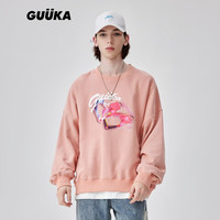 古由卡（GUUKA）潮牌廓形休闲卫衣男纯棉秋 爱心发泡印花上衣宽松 暗粉 XS