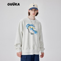 古由卡（GUUKA）潮牌磨毛廓形卫衣男纯棉秋爱心锁发泡印花上衣宽松 花杏 XS