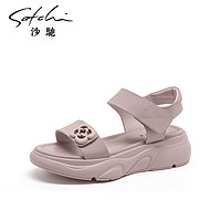 沙驰（SATCHI）沙驰女鞋2023年夏季仙女风运动鞋松糕厚底一字带女凉鞋沙滩鞋 紫色（13B16027090） 34