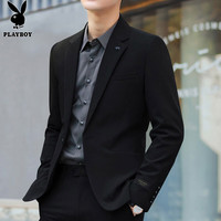 PLAYBOY 花花公子 西装男西服男士秋季休闲外套男装商务结婚礼服正装 黑色 52/XL