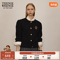 Teenie Weenie小熊2023秋冬新款复古甜美泡泡袖绞花圆领开衫外套女 黑色 155/XS