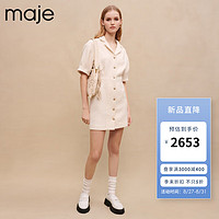 Maje2023夏季女装法式气质白色衬衫式花呢连衣裙MFPRO03096 淡褐色 T34