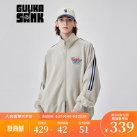古由卡（GUUKA）xSANK联名撞色贴条开衫卫衣男纯棉秋 复古印花运动针织外套宽松 浮石色 XL