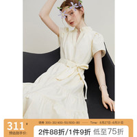 范思蓝恩23FS12694韩系气质绑带蛋糕裙女2023夏新款木耳边连衣裙 米色 XS