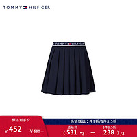 TOMMY HILFIGER23春夏童装女时尚LOGO提花腰边百褶短裙TH2312003 藏青色002 14/160cm