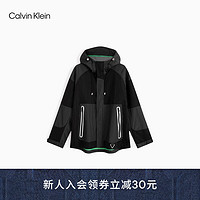 Calvin Klein Jeans23早秋男简约贴片格纹拼接户外运动连帽夹克J324436 BEH-太空黑 M