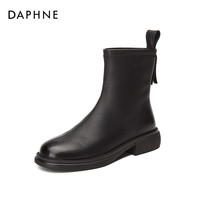 达芙妮(DAPHNE)短靴女秋冬棉靴女靴冬季加绒保暖冬款靴子英伦风马丁靴 黑色加绒 38标准码