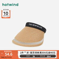 热风 hotwind2023年夏季女士拼接空顶草帽休闲草字母印花大檐遮阳帽 08杏色 F