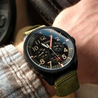 西铁城（CITIZEN）美国军绿帆布防水光动能男表 BU2055-16E 军绿色 BU2055-16E