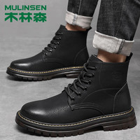木林森男鞋马丁靴男英伦经典款秋冬季男士皮鞋休闲靴子高帮厚底百搭 黑色 40