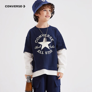 Converse匡威儿童装纯棉长袖T恤2023秋季男童假两件上衣打底衫儿童t恤 藏青蓝 120/60