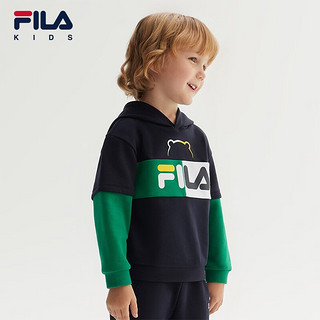 FILA 斐乐儿童童装2023秋季小童男童连帽卫衣长裤两件套套装 传奇蓝-FNV 120