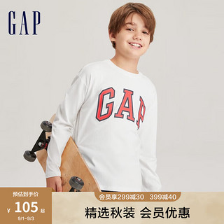 Gap男女童秋季2023LOGO纯棉运动长袖T恤821304儿童装休闲上衣 白色 110cm(XS)