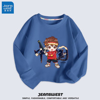 真维斯(Jeanswest)男童t恤长袖秋款上衣中大童圆领洋气纯棉秋衣打底衫国潮风童装 牛仔蓝 J棒球男孩 120cm
