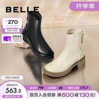 BeLLE 百丽 百搭弹力靴女2023冬季新商场同款芒果圆头平跟休闲短靴A2P1DDD3 黑色 34