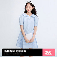 LEDIN 乐町 甜美娃娃领衬衫裙2023年夏季女装显瘦遮肉A摆短袖连衣裙 婴儿蓝() L