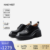 NINE WEST 玖熙 系带乐福鞋女2023秋学院风厚底粗跟水波纹理单鞋女鞋 黑色 34