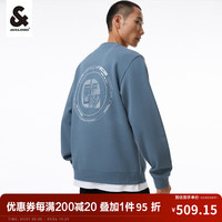 杰克·琼斯(JACK&JONES)秋季男装潮流直筒圆领华夫格面料上衣运动卫衣长袖打底衫男士 蓝色 170/92A/S