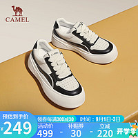 骆驼（CAMEL）板鞋女拼色厚底增高休闲面包鞋 L23A577048 米/黑 36
