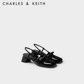 CHARLES&KEITH23秋季时尚T字浅口玛丽珍鞋单鞋凉鞋女CK1-61720160 Black Patent黑色 39