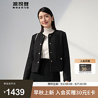 波司登（BOSIDENG）2023秋冬轻薄羽绒服女小香风鹅绒短款显瘦外套B30134122 黑色千鸟蝴蝶呢8 155/80A