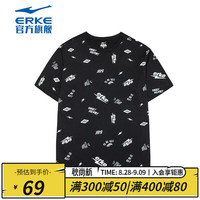 鸿星尔克运动T恤男百搭透气舒适宽松跑步上衣男士圆领短袖针织衫t恤 正黑 M