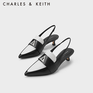 CHARLES&KEITH23秋季尖头拼色复古猫跟穆勒鞋凉鞋女CK1-61720153 Black黑色 37