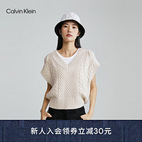 Calvin Klein  Jeans23早秋女士羊毛混纺休闲V领绞花马甲针织衫J222342 YBI-牛乳白 XS