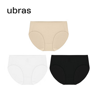ubras23年40S纯棉裆抗菌内裤女士内裤中腰三角裤（3条装） 黑色+白色+瓷月几色 S