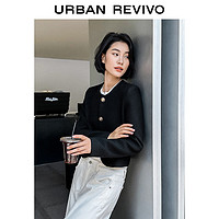 URBAN REVIVO UR2023秋季女装法式复古轻熟风高级感小香圆领外套UWG130014 正黑 S