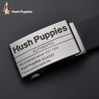 暇步士（Hush Puppies）真皮皮带男士简约商务个性字母自动扣腰带头层牛皮通勤裤腰带 黑色HD-1311710W-503 110CM