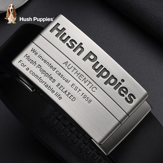 暇步士（Hush Puppies）真皮皮带男士简约商务个性字母自动扣腰带头层牛皮通勤裤腰带 黑色HD-1311710W-503 110CM